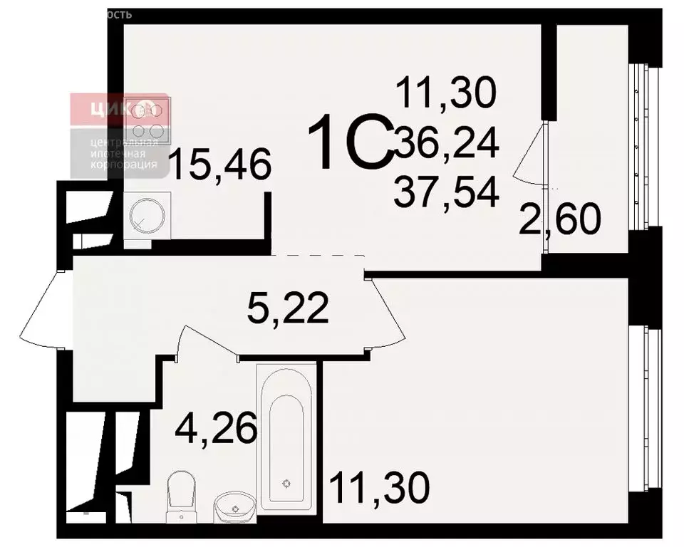 1-комнатная квартира: Рязань, улица Чкалова, 23к1 (37.54 м) - Фото 0