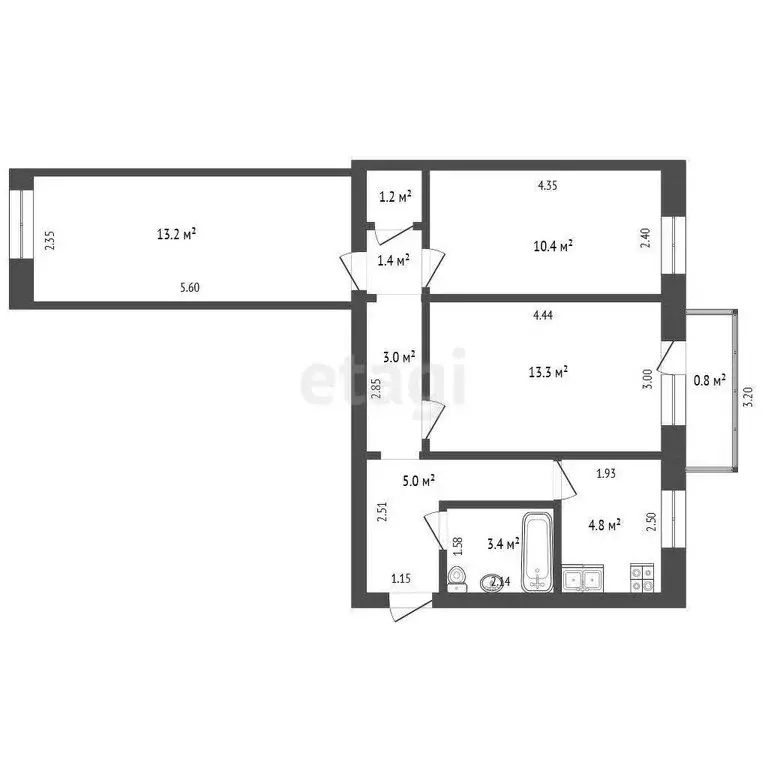 3-комнатная квартира: Стерлитамак, Элеваторная улица, 100 (55.7 м) - Фото 1