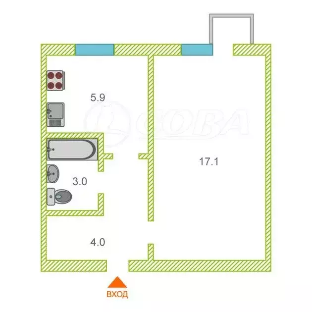 1-комнатная квартира: Тюмень, улица Червишевский Тракт, 15/4 (33 м) - Фото 1