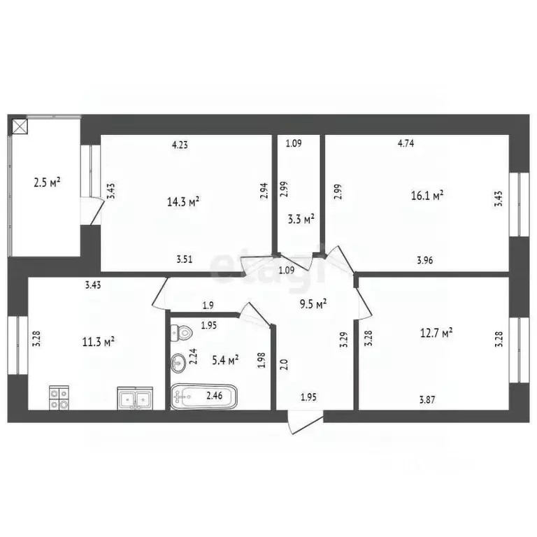 3-к кв. Мордовия, Саранск Большевистская ул., 111Б (76.0 м) - Фото 1