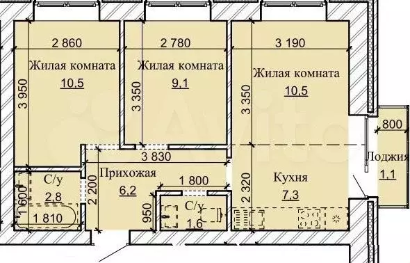 3-к. квартира, 49,1 м, 3/16 эт. - Фото 0