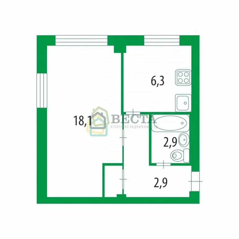 1-комнатная квартира: Санкт-Петербург, Брюсовская улица, 20 (30.9 м) - Фото 2