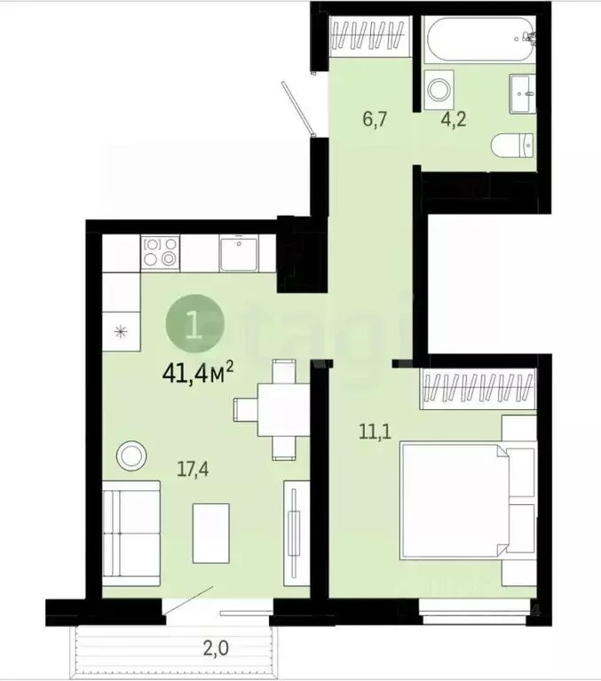 1-к кв. Курганская область, Курган ул. Коли Мяготина, 181 (39.4 м) - Фото 2