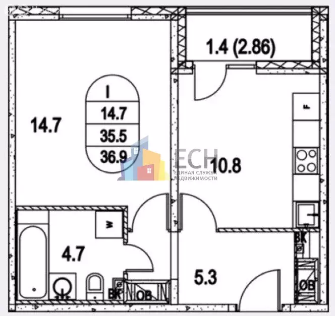 1-комнатная квартира: Москва, Производственная улица, 10к2 (36.7 м) - Фото 2