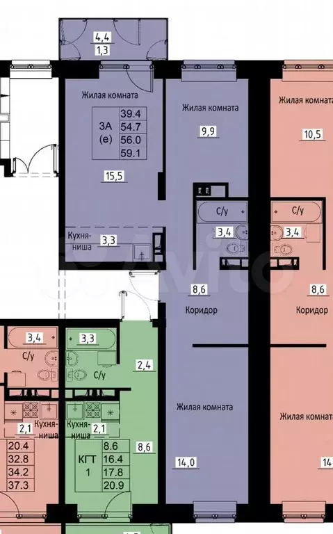3-к. квартира, 56 м, 5/9 эт. - Фото 0