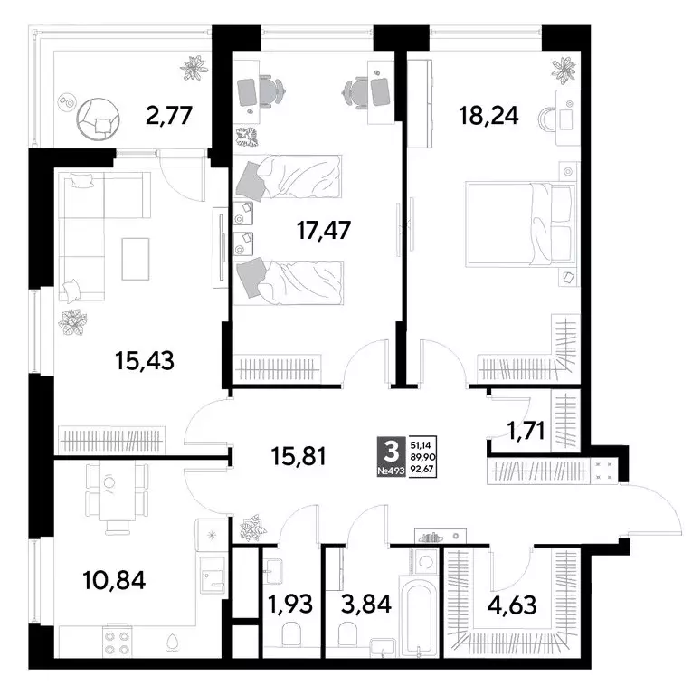 3-комнатная квартира: Реутов, 3-й микрорайон, ЖК Эво, к4 (92.67 м) - Фото 0