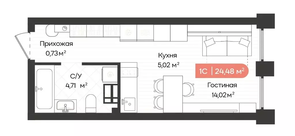 Квартира-студия: Новосибирск, улица Воскова, 27 (24.48 м) - Фото 0