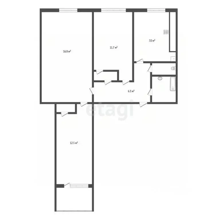 3-к кв. Новосибирская область, Новосибирск ул. Державина, 46 (60.0 м) - Фото 2