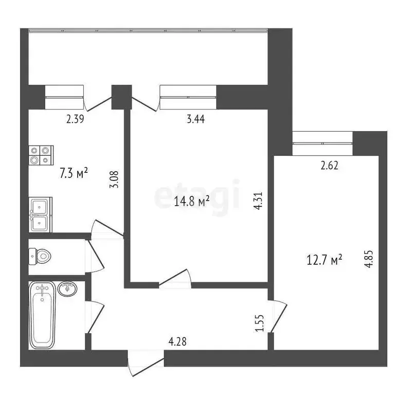 2-комнатная квартира: Тюмень, улица Дружбы, 163 (48 м) - Фото 0