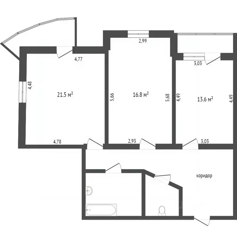 2-к кв. Белгородская область, Белгород ул. Щорса, 47б (78.7 м) - Фото 2