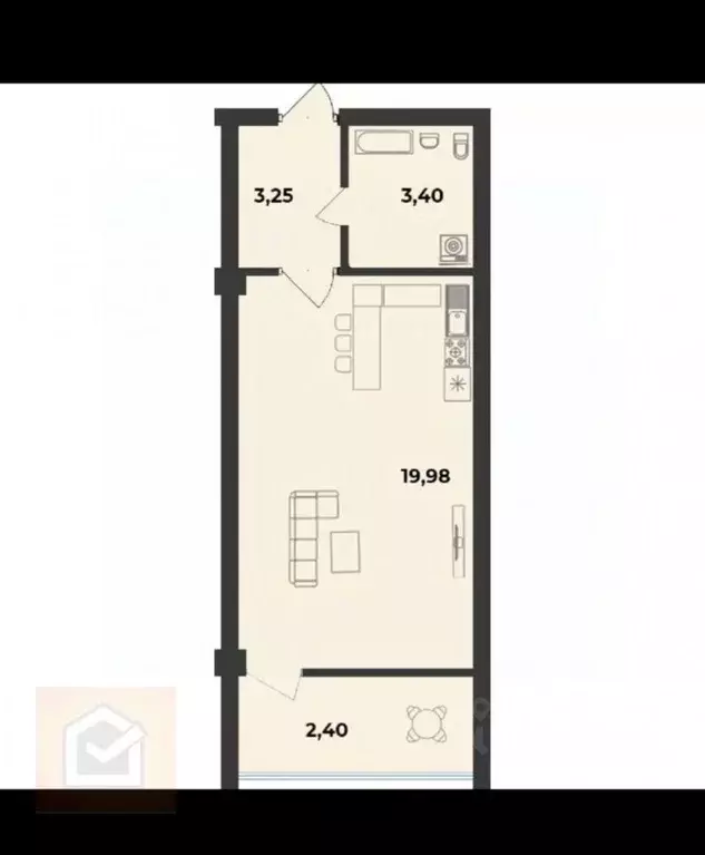 Студия Севастополь ул. Парковая, 15 (29.3 м) - Фото 2