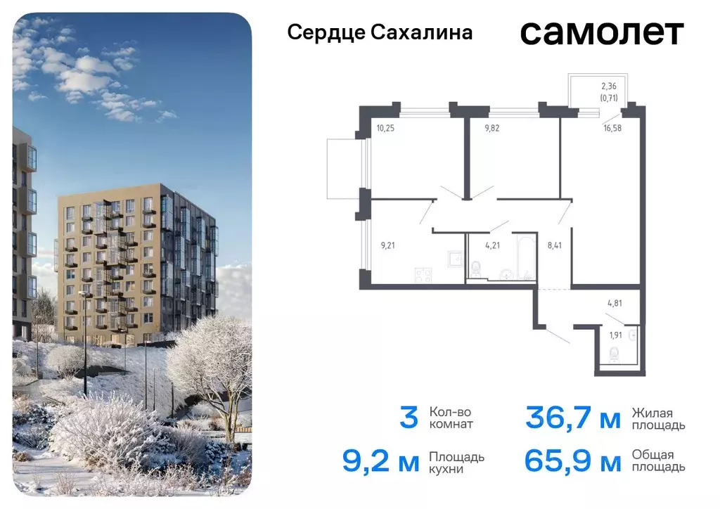 3-к кв. Сахалинская область, Корсаков ул. Тенистая (65.91 м) - Фото 0