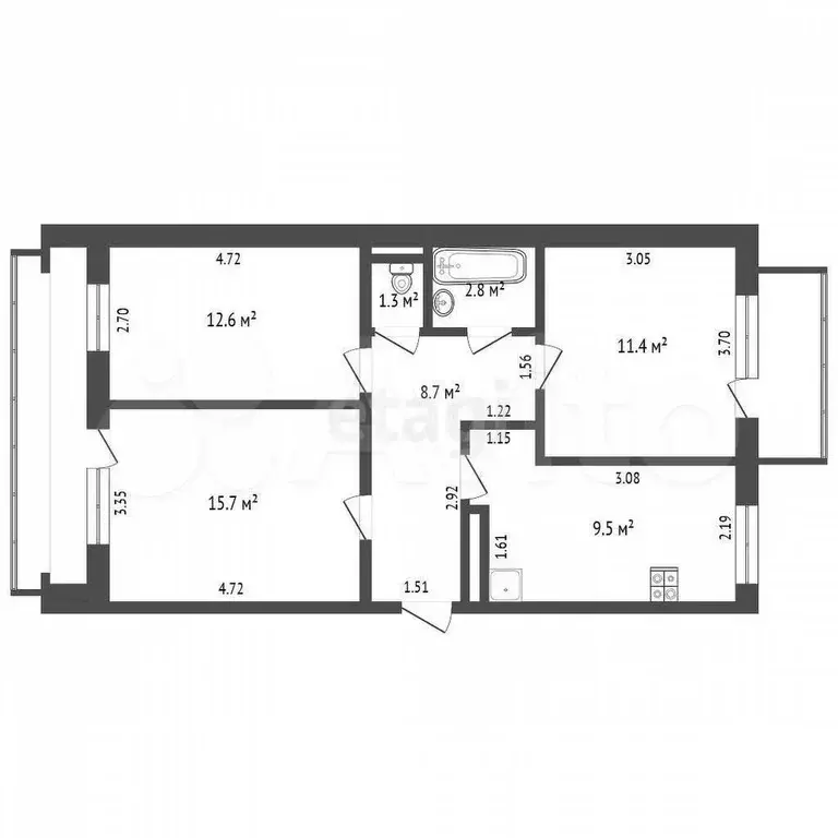 3-к. квартира, 62 м, 5/5 эт. - Фото 0