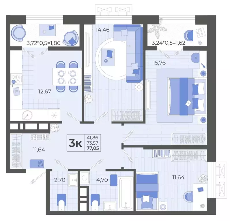 3-к кв. Краснодарский край, Тихорецк ул. Калинина, 114 (76.85 м) - Фото 1