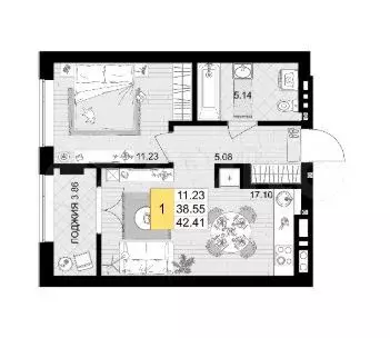 1-к. квартира, 42 м, 7/9 эт. - Фото 1