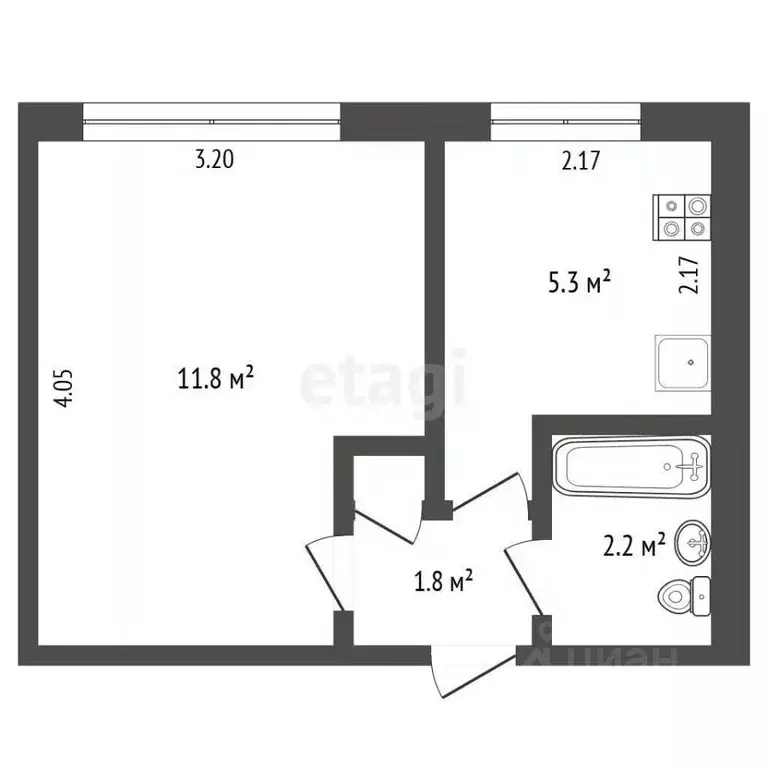 1-к кв. Архангельская область, Новодвинск Первомайская ул., 1 (21.4 м) - Фото 2