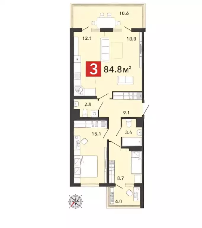 Продаётся 3-к квартира, 84.8 м - Фото 0