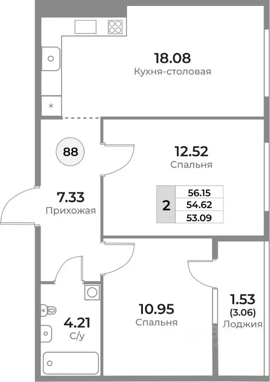 2-к кв. Калининградская область, Калининград Пригородная ул. (54.62 м) - Фото 0