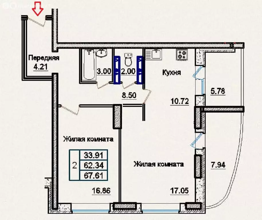 2-комнатная квартира: Орёл, Комсомольская улица, 89 (62.3 м) - Фото 2
