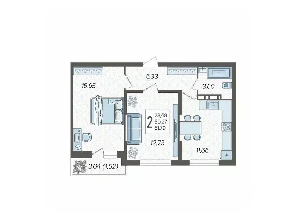 2-к кв. Краснодарский край, Краснодар Смородина жилой комплекс (51.79 ... - Фото 1