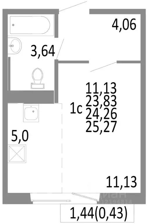 1-к кв. Челябинская область, Челябинск ул. Блюхера, 125В (24.26 м) - Фото 0