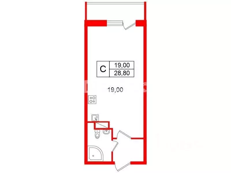 Квартира, студия, 28.8 м - Фото 0