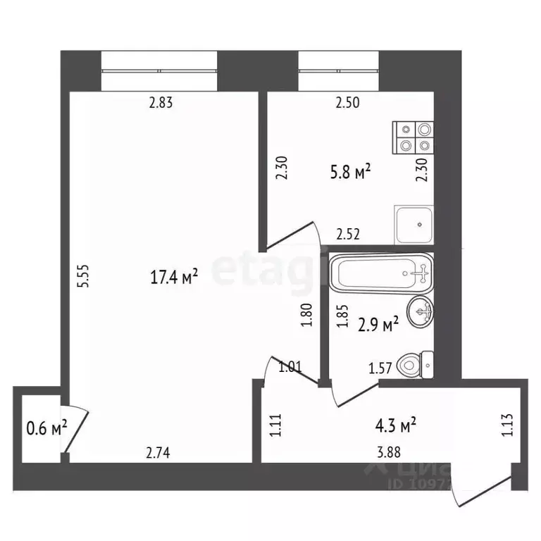 1-к кв. Башкортостан, Стерлитамак Фестивальная ул., 1 (32.1 м) - Фото 1