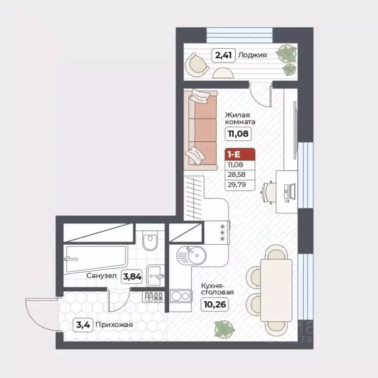1-к кв. Хабаровский край, Хабаровск Тихоокеанская ул., 131 (29.79 м) - Фото 2