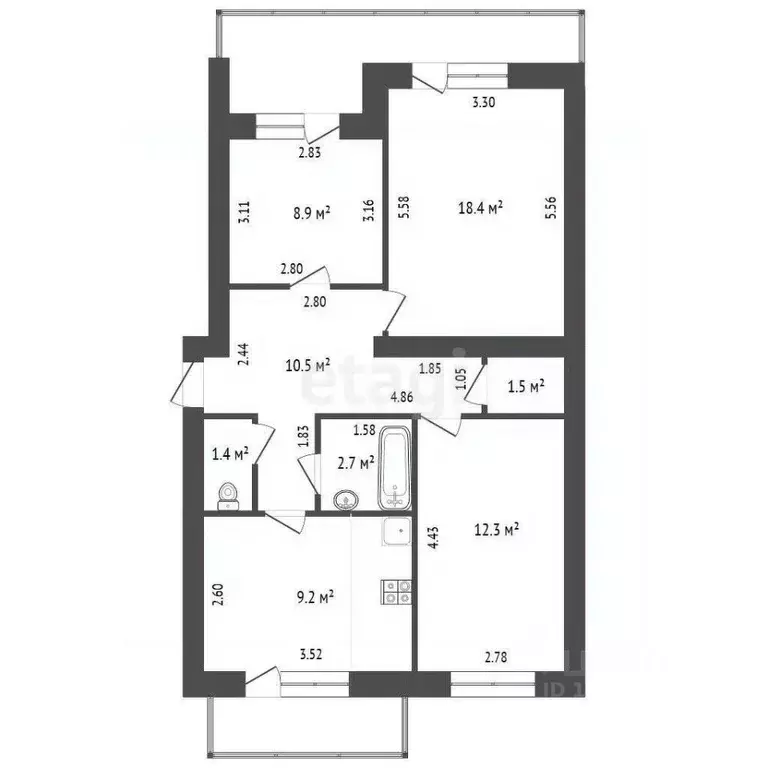 3-к кв. Крым, Феодосия ш. Симферопольское, 57 (64.9 м) - Фото 2