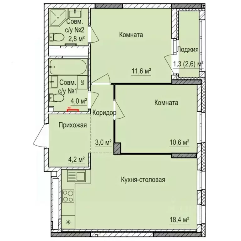 2-к кв. Удмуртия, Ижевск Буммаш жилрайон, Покровский жилой комплекс ... - Фото 1