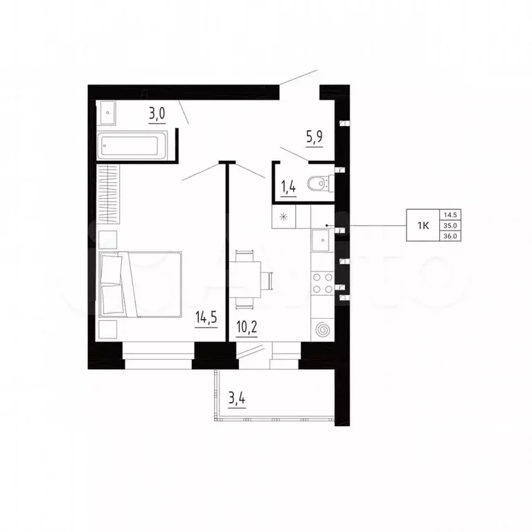1-к. квартира, 36 м, 7/8 эт. - Фото 0