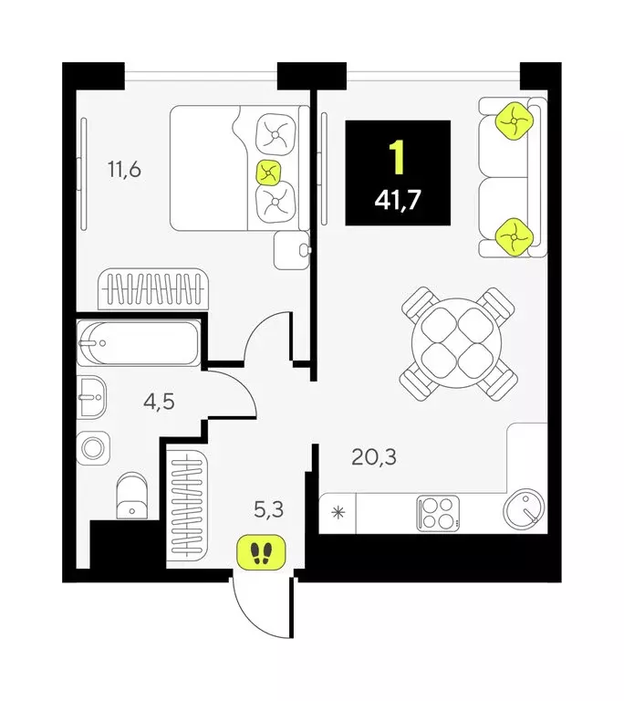 1-комнатная квартира: Тюмень, улица Ивана Чистякова, 3 (41.7 м) - Фото 1