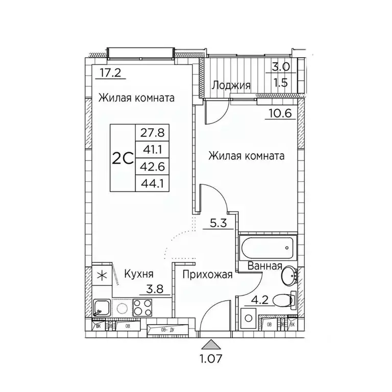 2-к кв. Приморский край, Владивосток ул. Расула Гамзатова, 7к3 (44.1 ... - Фото 1