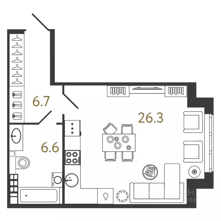 Студия Санкт-Петербург Миргородская ул., 1 (39.6 м) - Фото 0