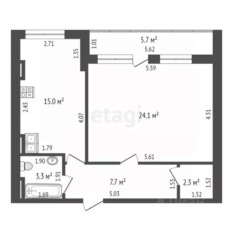 1-к кв. Ростовская область, Ростов-на-Дону Бодрая ул., 37а (52.4 м) - Фото 2