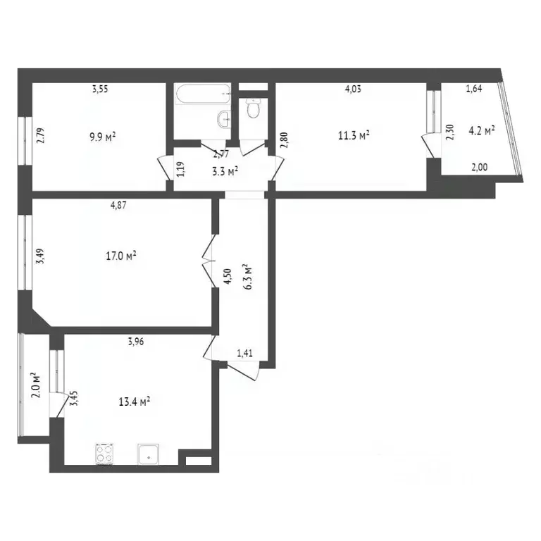 3-к кв. Ханты-Мансийский АО, Ханты-Мансийск ул. Чехова, 63А (67.0 м) - Фото 2