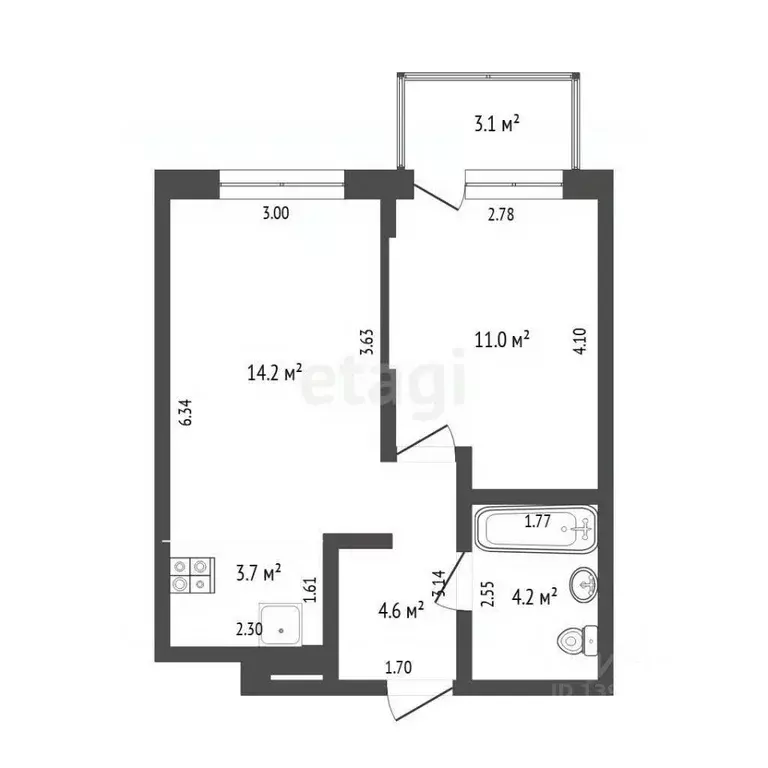 1-к кв. Тюменская область, Тюмень ул. Андрея Кореневского, 5 (40.71 м) - Фото 2