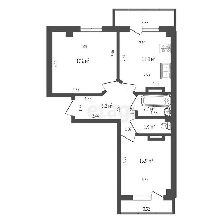 2-комнатная квартира: Ульяновск, улица Якурнова, 26 (51.2 м) - Фото 0