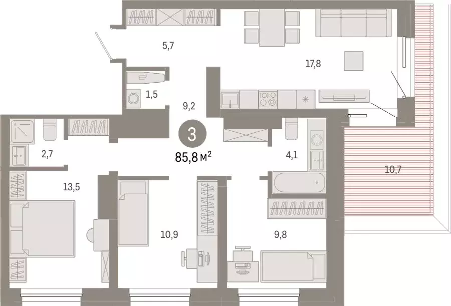 3-комнатная квартира: Екатеринбург, переулок Ритслянда, 15 (85.81 м) - Фото 0