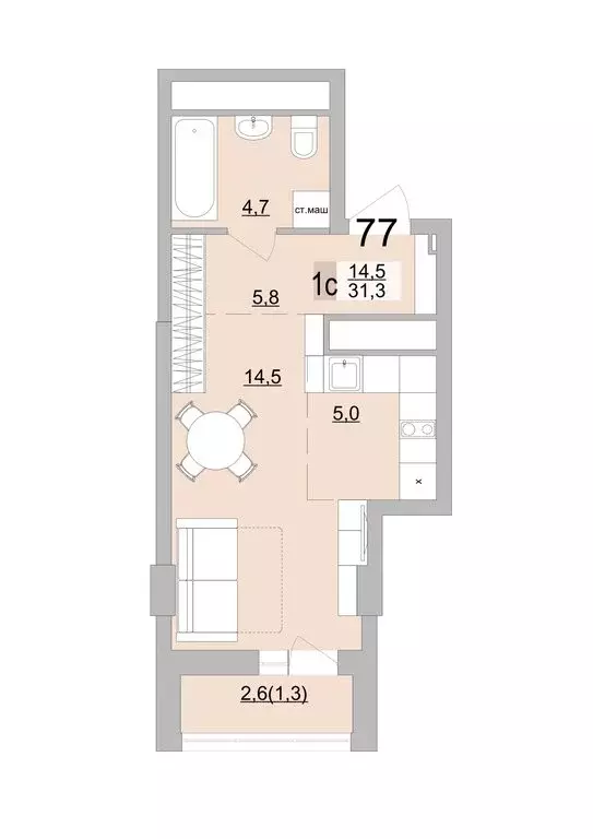 Квартира-студия: Екатеринбург, Черкасская улица, 5к3 (31.3 м) - Фото 0