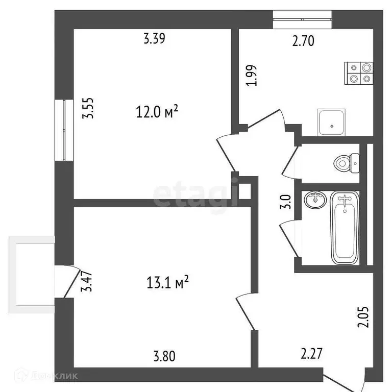 Продаётся 2-к квартира, 41.4 м - Фото 1