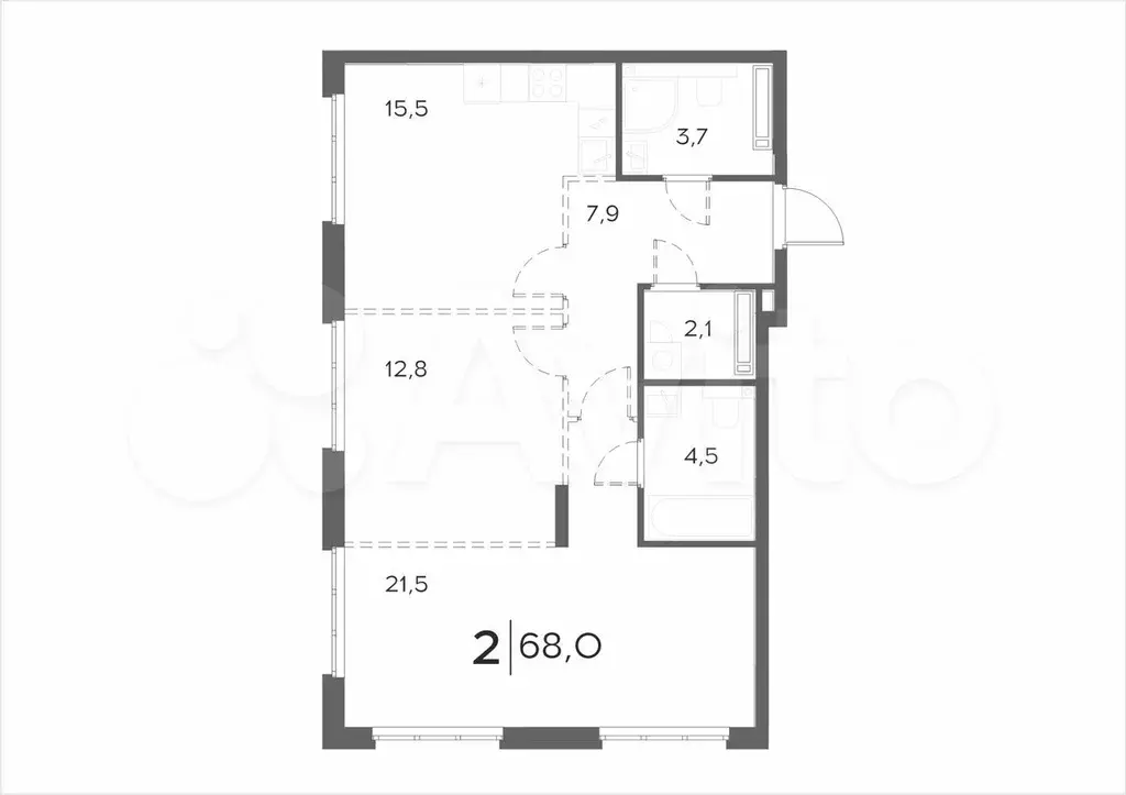 2-к. квартира, 68 м, 17/21 эт. - Фото 0