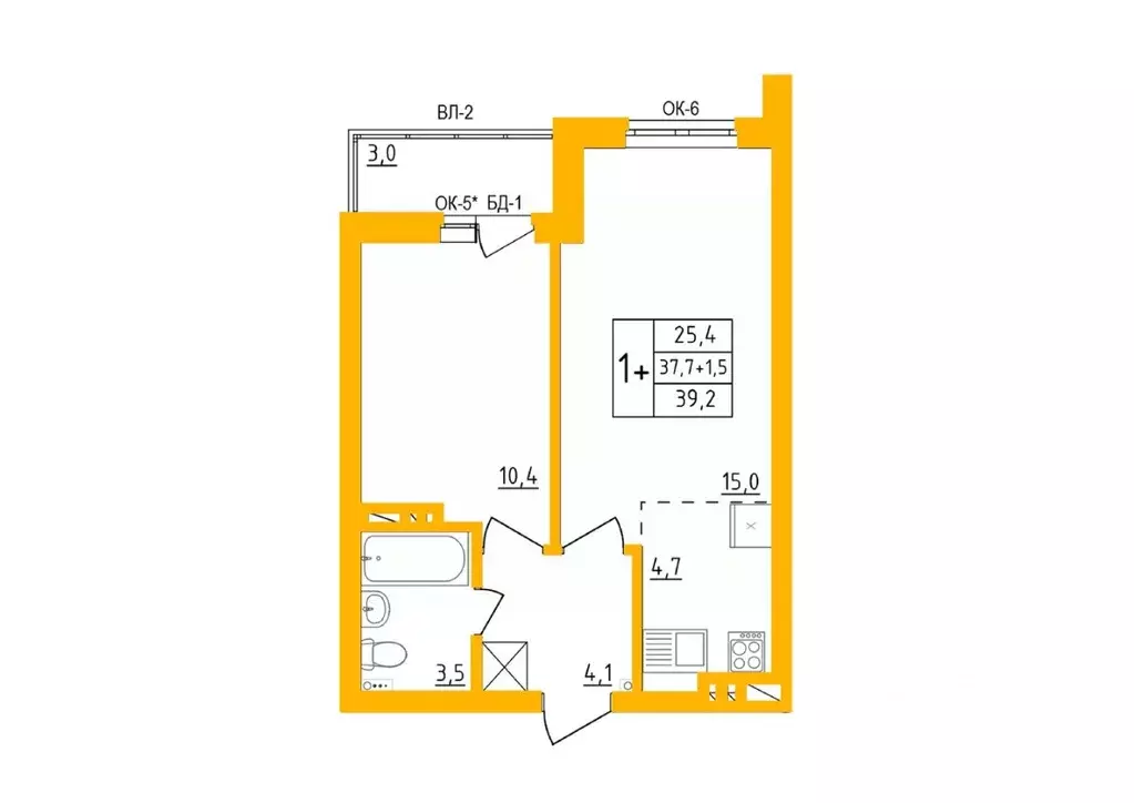 1-к кв. Башкортостан, Уфа Инорс-4Б мкр, Акварель жилой комплекс (39.2 ... - Фото 1
