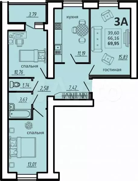 3-к. квартира, 70 м, 15/15 эт. - Фото 0