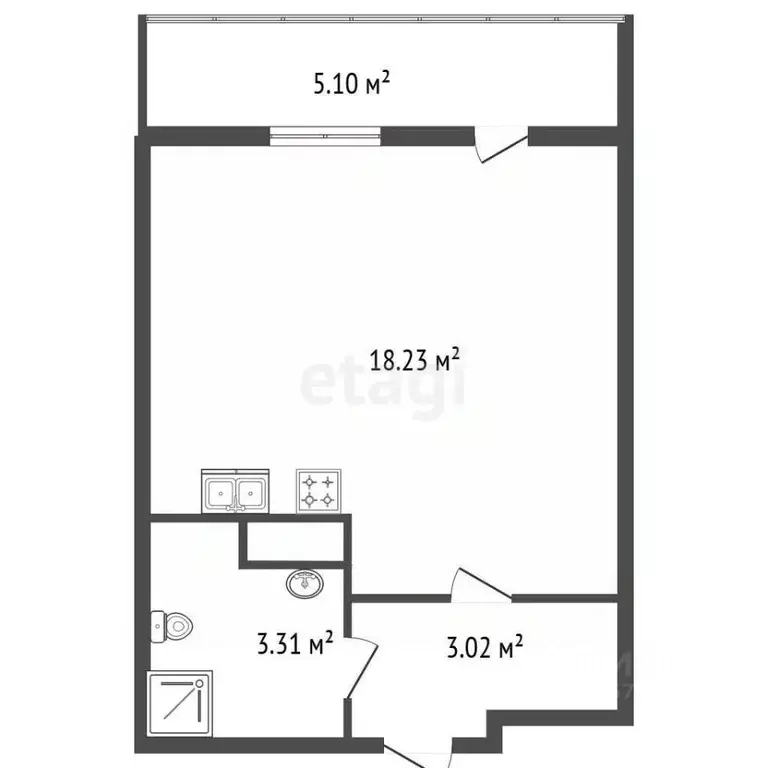 Студия Санкт-Петербург Парашютная ул., 71к2 (26.11 м) - Фото 2