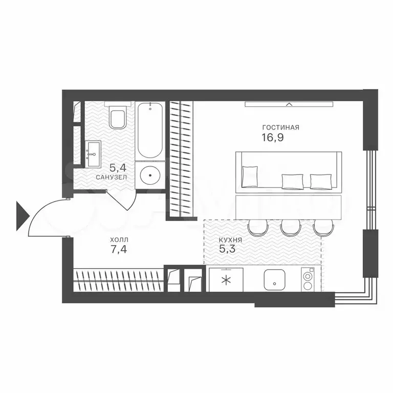 Квартира-студия, 35 м, 7/43 эт. - Фото 0