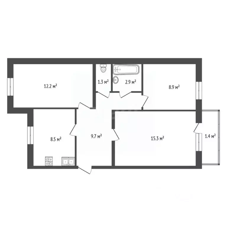 3-к кв. Калужская область, Калуга ул. Баррикад, 139 (58.6 м) - Фото 2