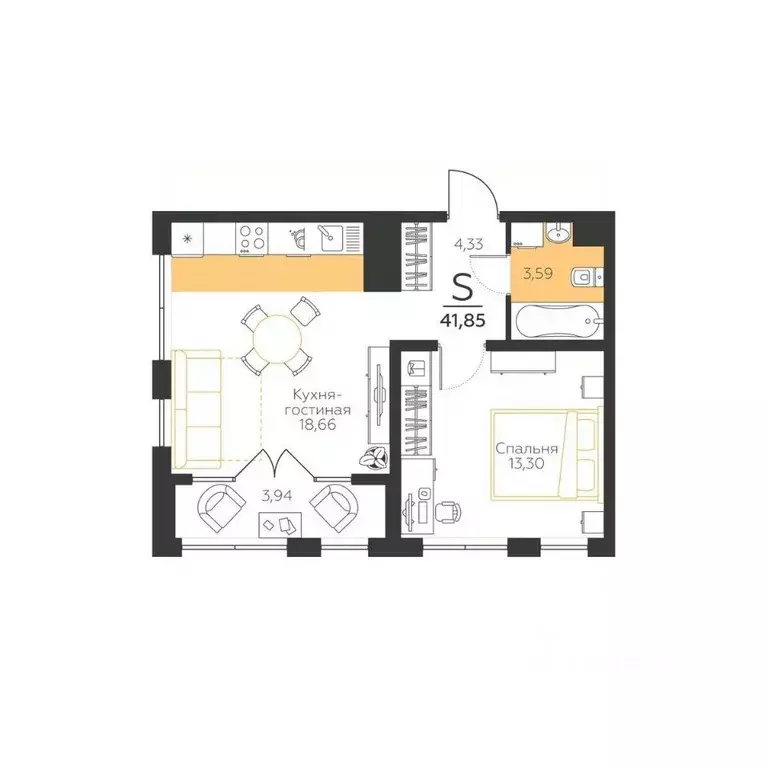 1-к кв. Тульская область, Тула  (41.85 м) - Фото 1