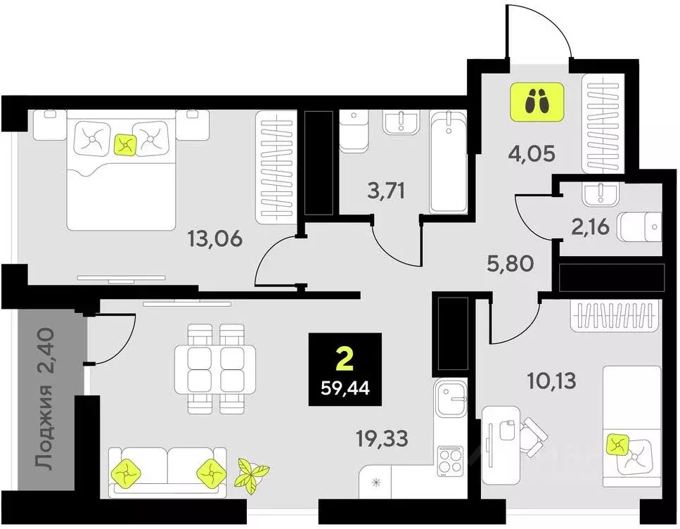 2-к кв. Тюменская область, Тюмень ул. Андрея Приказнова, 7 (59.44 м) - Фото 0