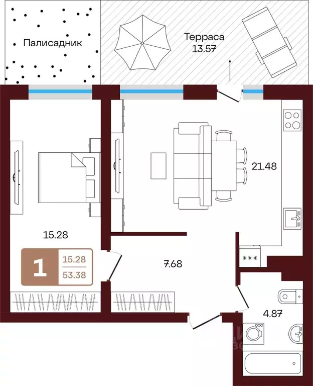 1-к кв. Башкортостан, Иглинский район, с. Акбердино  (53.38 м) - Фото 1